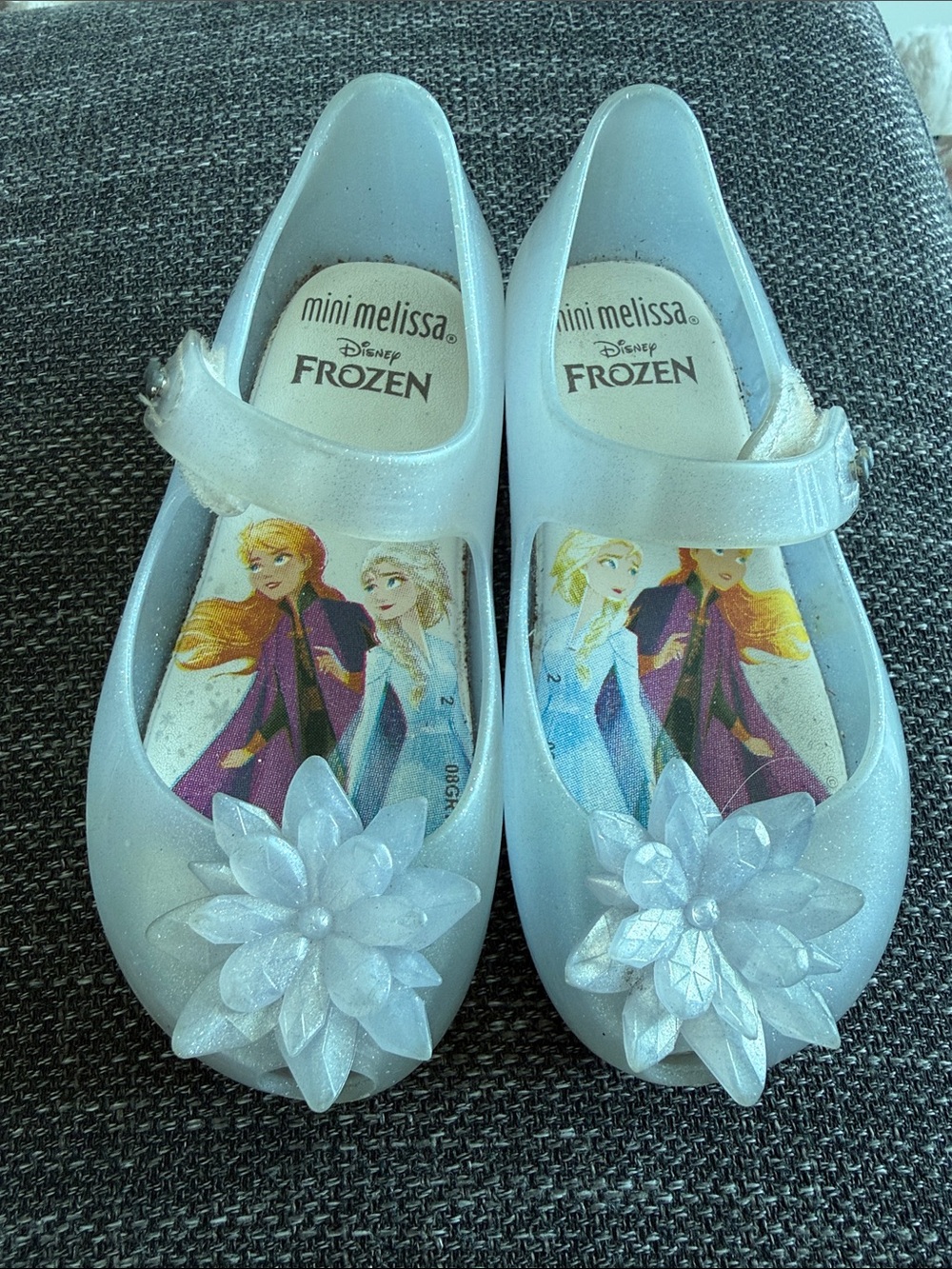 Mini Melissa Light Blue Glitter Frozen Mary Jane Shoes with Flower Accent